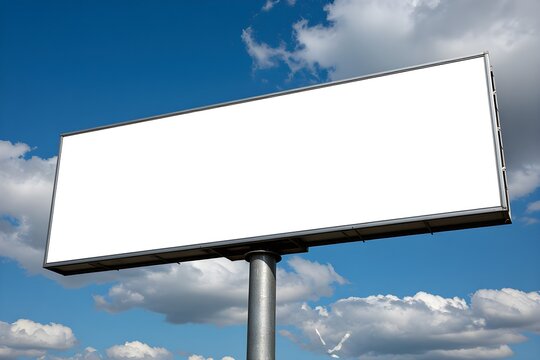 Blank billboard stands tall against a bright blue sky