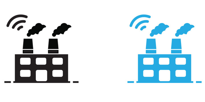 Smart factory industry building icon vector with wireless connection signal manufacturing plant industrial vect
