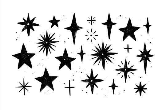 Hand drawn star shapes collection isolated on white background