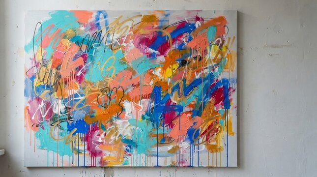 Vibrant abstract art canvas with energetic brushstrokes and bold colors