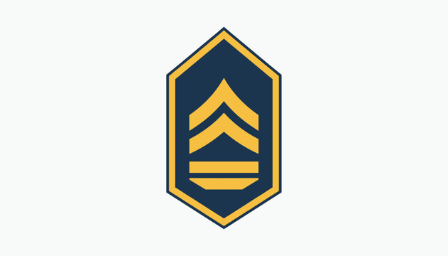 Corporate military style rank insignia chevron badge in navy blue and gold colors on a white background.