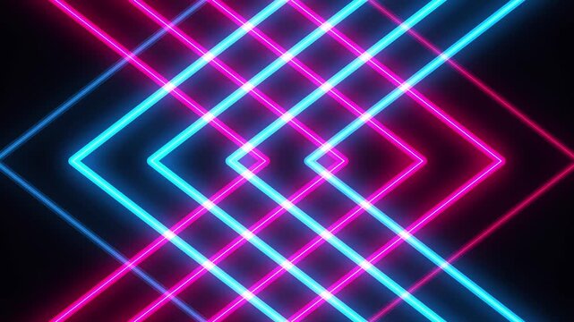 Abstract Neon Laser Light Tunnel with Glowing Geometric Lines in Motion