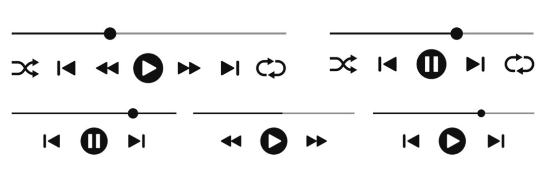 Black media player control interface with playback buttons and progress sliders on transparent background