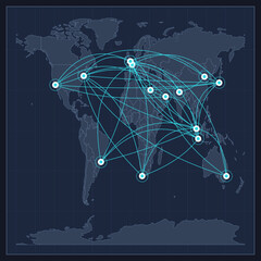 Global network connections on dark world map background © Glukosa
