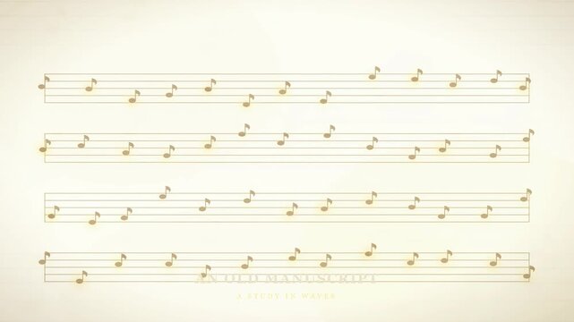 Animated musical notes appearing on vintage aged parchment paper background for classical music concept
