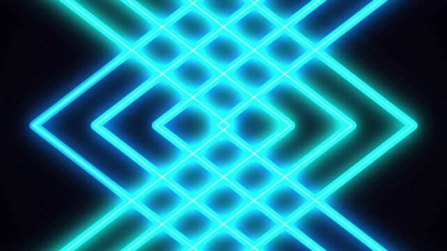 Glowing neon blue geometric diamond pattern animation background