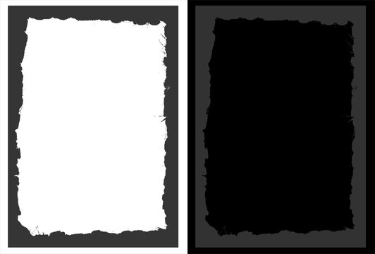 Grunge black border frame on white background, vintage deckled edge photo mask, minimalist abstract graphic design element