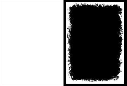 Grunge black paint brush stroke border, abstract ink texture frame, minimalist monochrome background for artistic design layouts