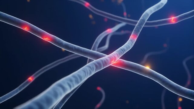 Microscopic Nerve Fibers Floating in Deep Blue Motion Background