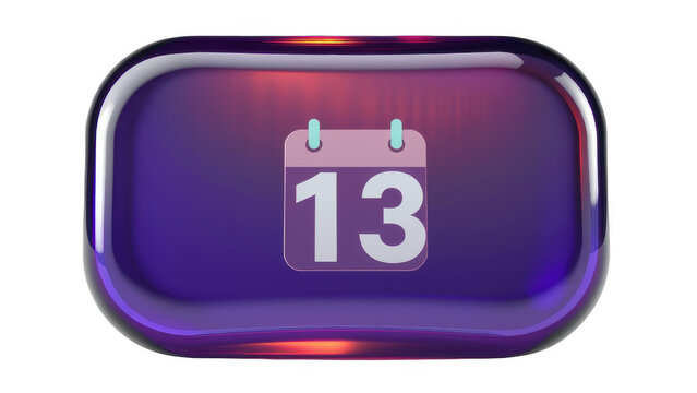 3D Glossy Calendar Icon with Number Thirteen