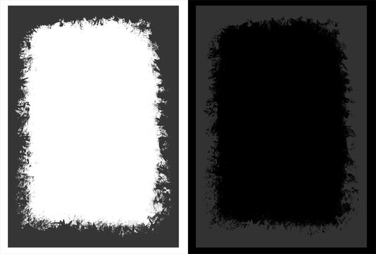 Grunge black border overlay, distressed photo frame texture, vintage ink vignette mask for graphic design