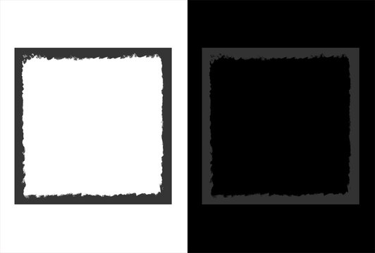 Grunge border photo frames, vintage rough edge overlay textures, black and white distressed border templates