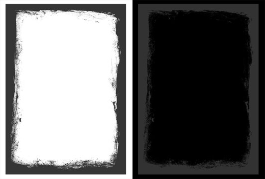 Grunge border frames with distressed edges, yellow and black textured background templates, vintage poster borders