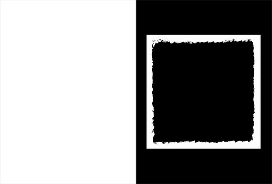 Minimalist black and white abstract art, geometric square composition, modern split screen background for graphic design