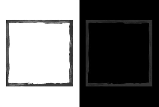 Grunge border frame set, distressed yellow and black photo edges, textured vignette borders for creative graphic design