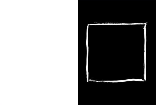 Minimalist split background with hand-drawn white square, abstract black and white contrast design, artistic geometric frame