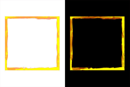 Hand-drawn square frame set, minimalist sketch border on black and white background, rustic charcoal line art