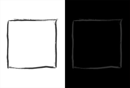Minimalist hand drawn square frames, black and white sketch borders, simple geometric line art for design templates