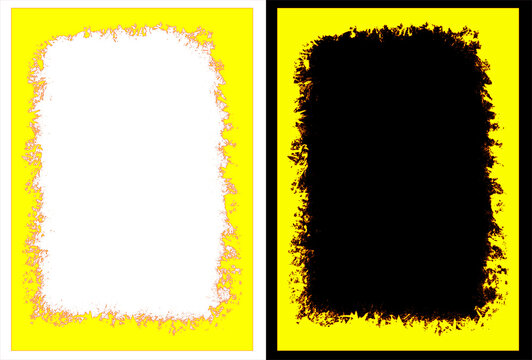 Grunge border frames in black and white, distressed texture overlay templates, vintage photo edges for graphic design