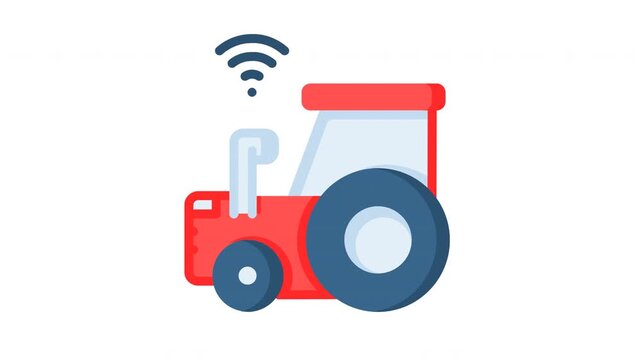 Autonomous red smart tractors with signal icons in grid