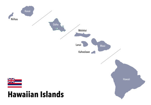 Ultra High Definition Map of Hawaiian Islands with State Flag