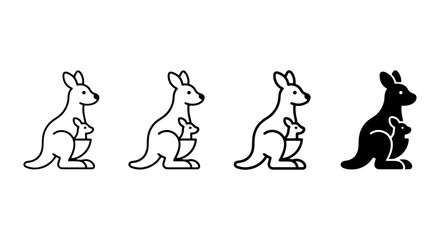 Fototapeta premium Kangaroo Icons, Marsupial Vector Graphics, Australian Wildlife Symbols, Baby Joey Pouch Art