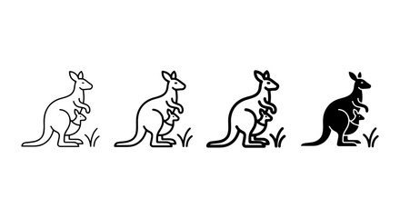Fototapeta premium Kangaroo Icons Set: Simple Line Art & Silhouette, Australian Wildlife Vector Graphics
