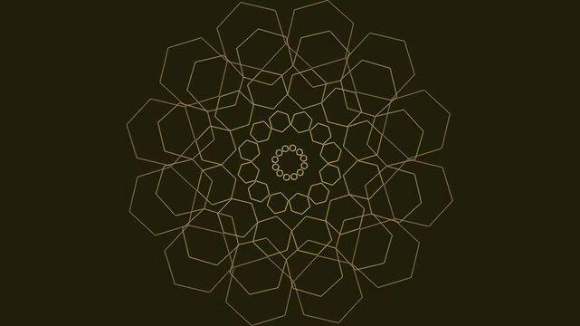 Geometric mandala pattern with hexagonal shapes on dark background