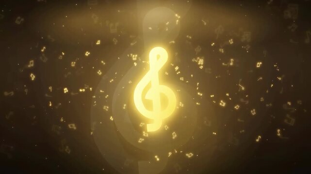 Glowing Golden Treble Clef Symbol with Sparkling Particles on Dark Background