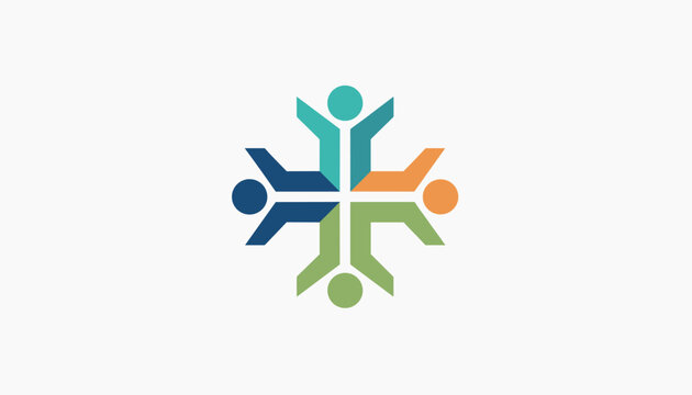 Colorful community logo of four abstract human figures joining together in a cross formation to represent unity and diversity.