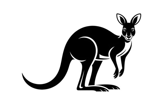 Minimalist kangaroo black silhouette vector icon on white.