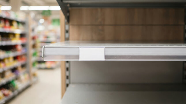 Empty grocery shelf highlights food security challenges during supply shortage and consumer concern in retail store aisle