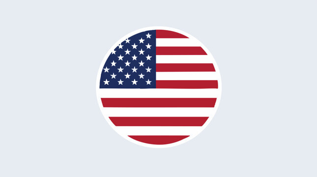 Flat Round American Flag Circle Icon Button, . Simple Circular USA Flag Avatar Design, . Basic United States Country Badge Web Icon