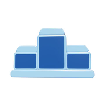 A3d rendered three-tiered winners podium with a glossy blue and light blue finish, isolated on a white background, for competition