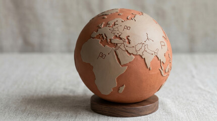 Global geopolitical risk assessment series with decorative world globe on wooden stand expressing uncertainty about international security