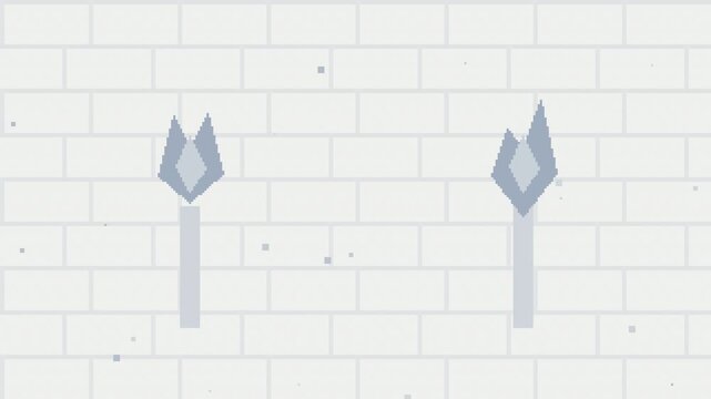Seamless retro pixel dungeon torch wall animation in white for looping game background