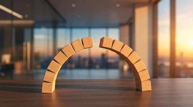 Wooden block arch showing staffing shortages in modern office