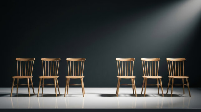 Empty theater seating suggests staffing shortages, workplace absence, and quiet recruitment challenges under dramatic light