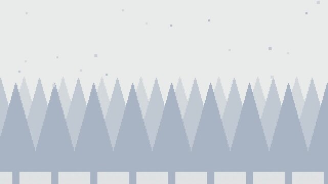 Seamless retro pixel forest parallax animation in white for looping game background