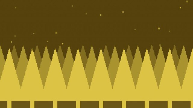 Seamless retro pixel forest parallax animation in yellow for looping game background