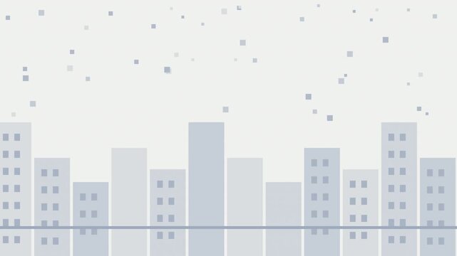 Seamless retro pixel city night parallax animation in white for looping game background