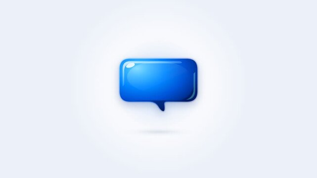 3D Blue Chat Bubble Icon Appearing on White Background Animation