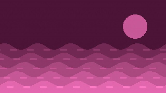 Seamless retro pixel ocean wave scroll animation in pink for looping game background
