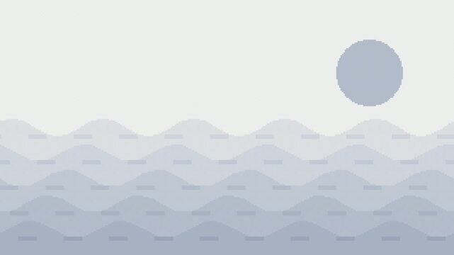Seamless retro pixel ocean wave scroll animation in white for looping game background