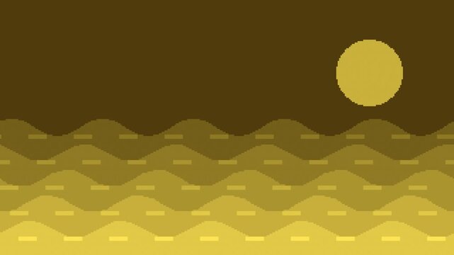Seamless retro pixel ocean wave scroll animation in yellow for looping game background