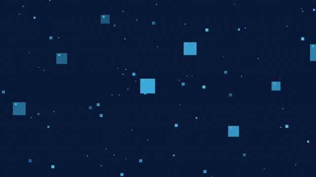 Seamless retro pixel space asteroid drift animation in blue for looping game background