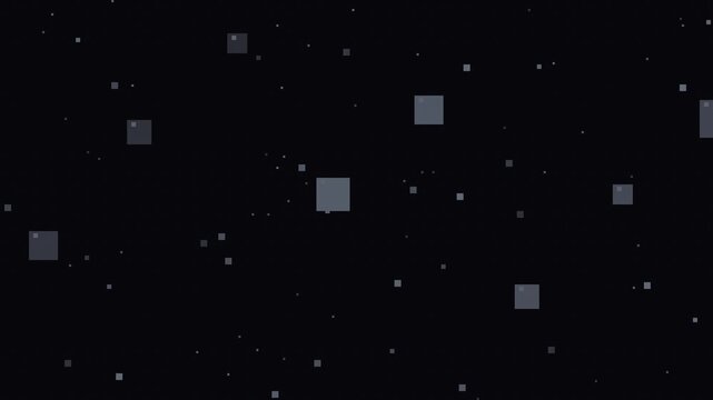Seamless retro pixel space asteroid drift animation in black for looping game background