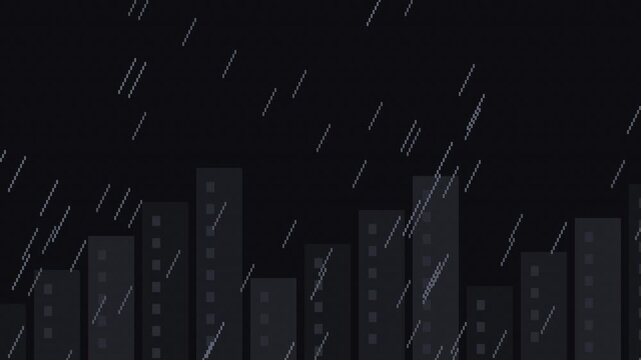 Seamless retro pixel rainy window animation in black for looping game background