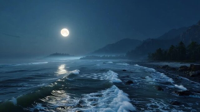 Relaxing Moonlit Beach Under the Peaceful Night Sky