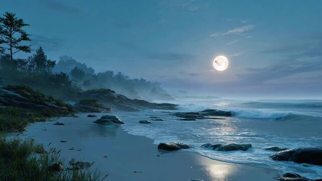 Relaxing Moonlit Beach Under the Peaceful Night Sky